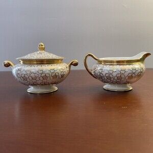 Eggshell Nautilus Cream Sugar Bowl W Lid Floral USA K47N6 F62N5
